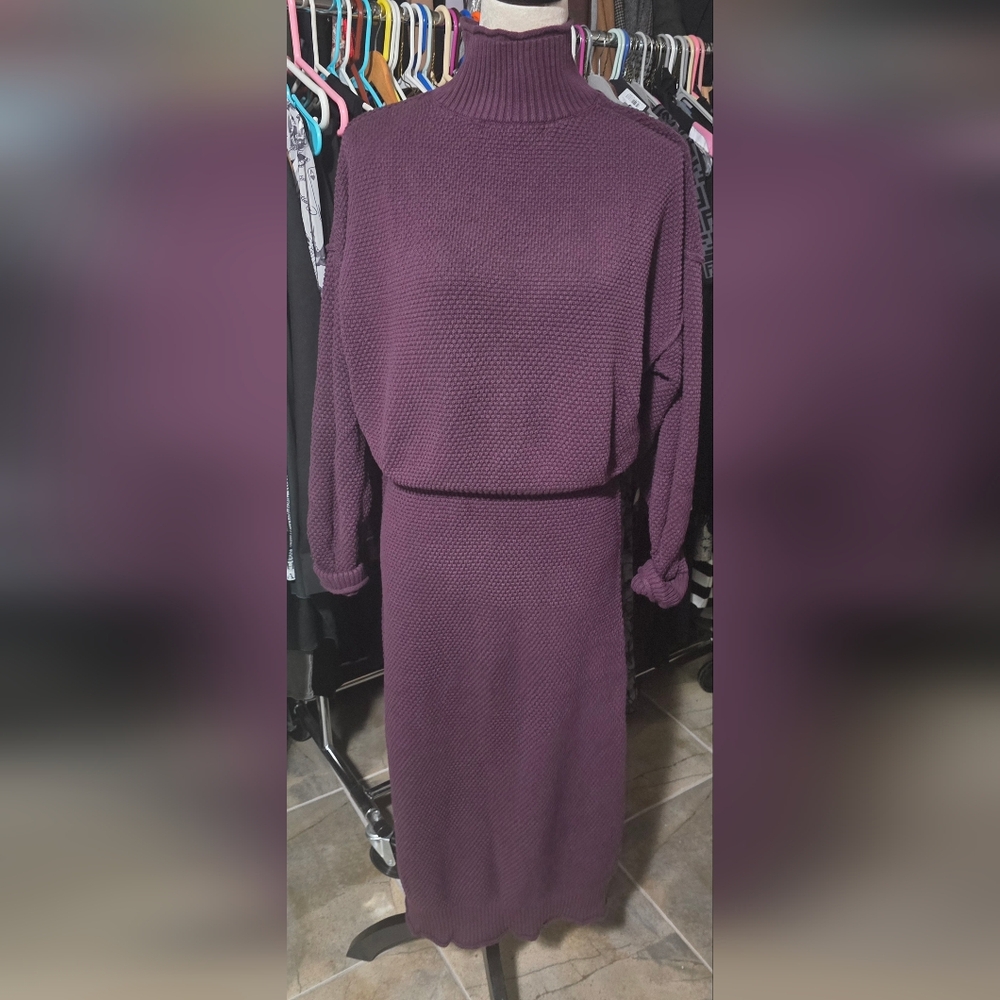 Free People Plum 2 piece set -Long Sleeve and skirt Knit Dress